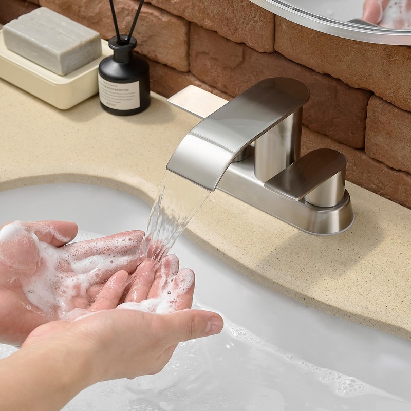 Waterfall Bathroom Sink Faucet 4 Inch Brushed Nickel Faucet Bathroom