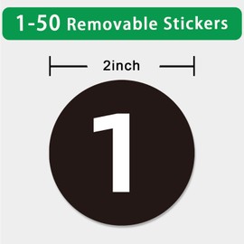 STARLIBOO Black Consecutive Number Stickers 1-50, 500Pcs- 2 inch Vinyl Self Adhesive Removable Numbered Label, Ideal for Inventory, Storage, Organizing, Boxes, Lockers, Indoor/Outdoor
