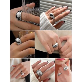Silver Large Dome Ring, 16mm Big Chunky Rings Thick Bold Rings Stainless Steel Band Statement for Women Size 9 Chunky Womens Rings