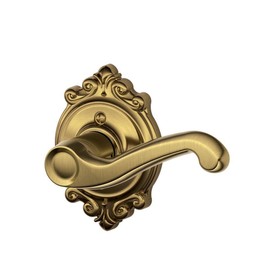 SCHLAGE F170-FLA-BRK-RH Flair Right Handed Non-Turning One-Sided Dummy Door Lever with Decorative Brookshire Trim - Antique Brass