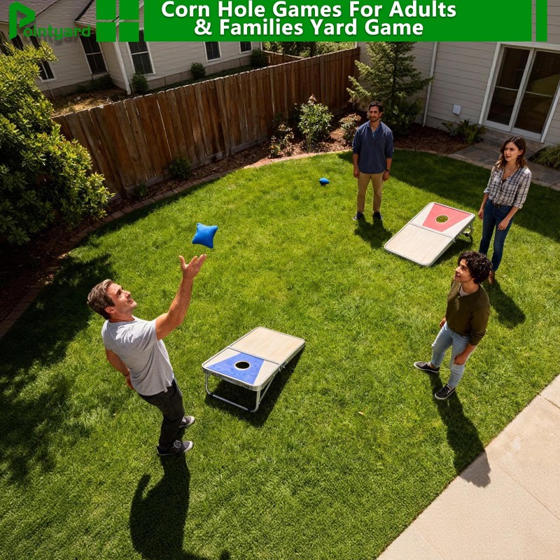 Pointyard Portable Cornhole Board Set - Foldable Aluminum Frame Cornhole
