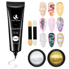 MAGIC ARMOR 15g 3D Nail Gel and Chrome Powder Kit, Sculpting Gel Nail Art Glue for Art Designs DIY Craving Molding for Decoration Manicure Pedicure Use