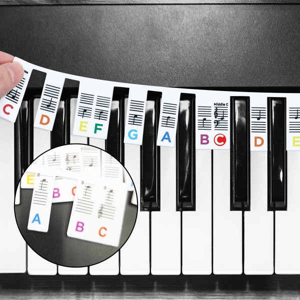 Abnehmbare Silikon-Aufkleber für Klaviernotizen, Lernanleitung, 88 Tasten, volle Größe, wiederverwendbar,