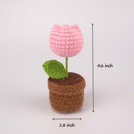 Lutoku Handmade Crochet Flowers,Small Potted Knitted Desk Decorations Home Decoration Car Dashboard Decorations Crochet Artificial Flower (Tulips)