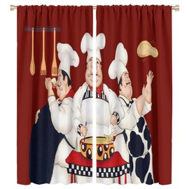 BenYaSong Chef Kitchen Decor Window Curtain for Kitchen Window Chef Kitchen Decor Three Fat Chefs Style Print for Home Kitchen Livingroom Coffee Room Window Curtain Drapes 2 Panels 42x45 Inch