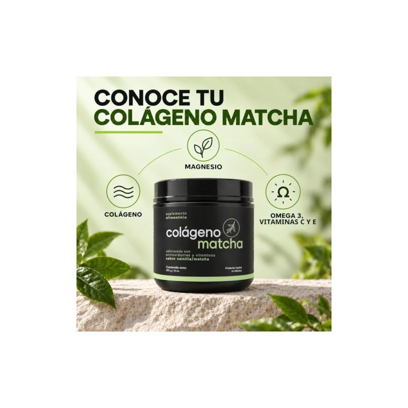Met 5 Colágeno Hidrolizado con Matcha Sabor Vainilla, 450 gr