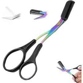Tijeras para Cejas, Nuevas Tijeras de Acero Inoxidable para Cejas con Peine, Peine 2 en 1, Recortador de Cejas con Soporte Antideslizante para los Dedos para Hombres Mujeres Regalos (Negro)