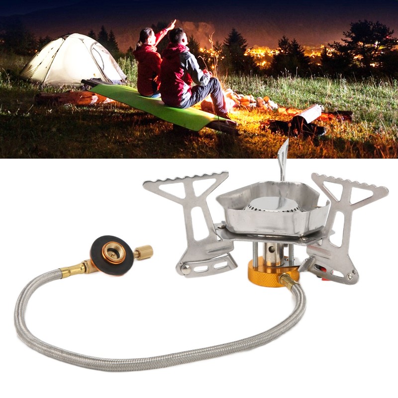 Camping Gas Stove Stainless Steel Strong Durable Windproof Electronic Ignition