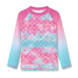 BesserBay Big Girls Long Sleeve Sun Protecive Swimwear UV Rash Vest Blue Pink Mermaid Quick Drying Swim Top 11-12 Years
