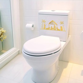 Christmas Prayer DIY Acrylic Toilet Cover Sticker Decals,Flower Leaf Bird Waterproof Toilet Lid Tank Seat Decals Cistern Self-Adhesive Bathroom Wall Sticker(Golden)