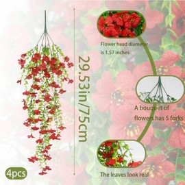 GhuaH 4 Pcs Artificial Hanging Flowers for Outdoors Spring Summer Faux Silk Daisy Flowers UV Resistant Realistic Fake Hanging Plants for Outside Home Indoor Planter Porch Garden Yard Decor Red