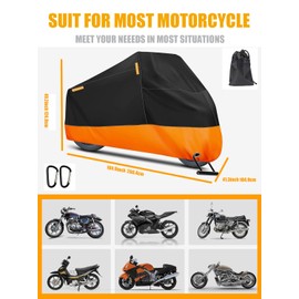 RUNTOO MU Motorcycle Cover, Large Heavy Duty Motorcycle Cover Waterproof Outdoor Indoor Scooter Shelter Protection with 4 Reflective Strips for Harley Davidson, Honda (105''265cm，XXXL)