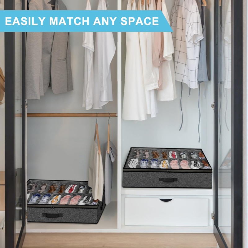 Under Bed Shoe Storage Organizer for Closet, Fits 32 Pairs