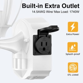 OYKYOHEI Porch Light with Outlet, Motion Sensor Outdoor Lights, Updated Dusk to Dawn Exterior Lighting Fixtures, Waterproof Anti-Rust Aluminum Outside Lights for House Entryway Garage, White