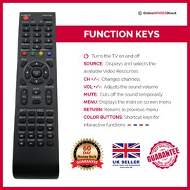 Alba/Bush Remote Control For Models ATVD91186P, BTVD91186P Tv`s UK STOCK