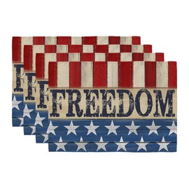 GEEORY 4th of July Decorations Star and Stripe Freedom Placemats 12x18 Inch Set of 4 Rustic Patriotic Kitchen Dining Independece Memorial Day Table Decor for Indoor Outdoor Dinner Party GP083-18