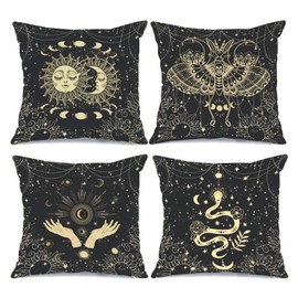 Tucocoo Bohemia Pillow Covers Set of 4 Cosmic Moon Phases Pillow Covers Sun Moth Snake Square Cushion Cover Outdoor Modern Cushion Covers Decorative for Couch Sofa Living Room