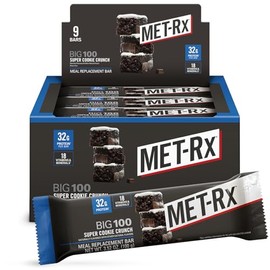 MET-Rx Big 100 Protein Bar, Meal Replacement Bar, 32G Protein, Super Cookie Crunch, 3.52 Oz (Pack of 9)