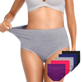 OUENZ Tummy Control Underwear Womens Cotton Panties High Waist Full Coverage Briefs Plus Size XL