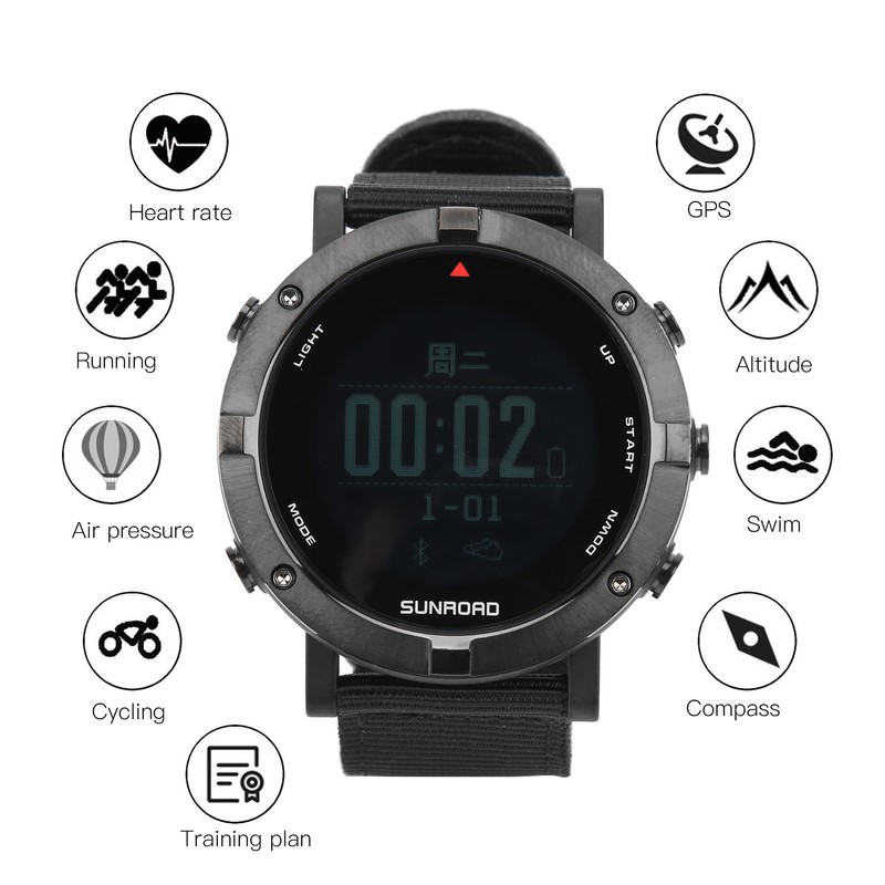 Men's Digital Sport Wristwatch GPS Running Swimming Watch with Compass