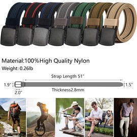 Nylon Belts for Men, Military Tactical Belt with YKK Plastic Buckle, Durable Breathable Canvas Belt for Work Outdoor Sports,Adjustable for Pants Size Below 46inches[53"Long1.5"Wide] (Green & Black)