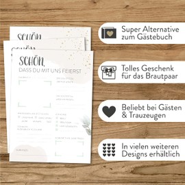 bigdaygraphix Wedding Game - 52 Cards with Questions I Eucalyptus Watercolour Design I Alternative Guest Book I Party Game I Memory Cards I Postcards DIN A6