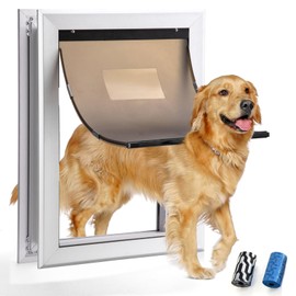 Dog Door Aluminum Pet Door with Extra-Large Flap 14" x 23", Doggie Door Designed with Automatic Closing Magnetic Flap, Telescoping Tunnel & Lockable Sliding Panel for Extreme Weather, X-Large