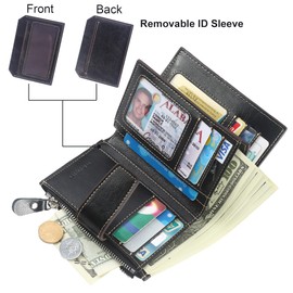 Lavemi Small Compact Women Wallet RFID Blocking Genuine Leather Bifold Purse with ID Windows(Black)