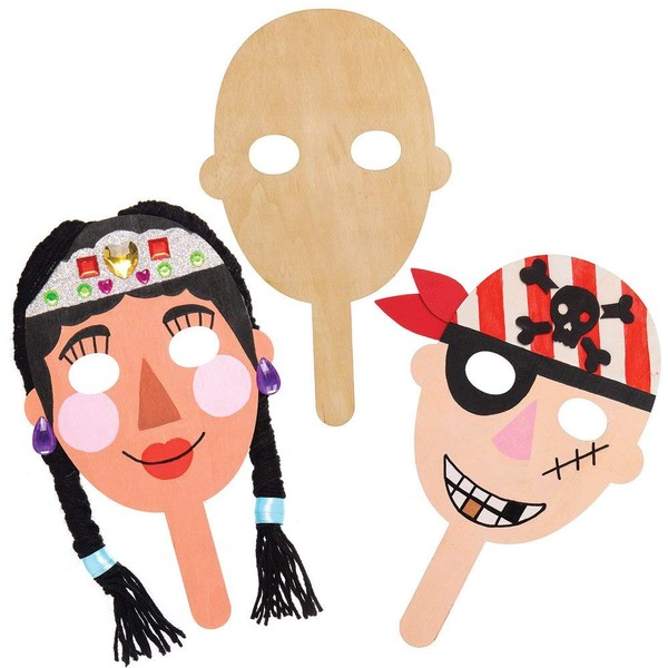Baker Ross AT804 5 Pack Wooden Face Masks Arts and