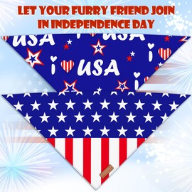 4th of July Dog Bandanas 2 Pack Triangle Reversible Memorial Day American Flag Scarf for Dogs and Cats Patriotic Bandana for Small Large and Extra Large Dogs Cats