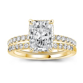 1.5ct Radiant Cut Wedding Ring Set for Women,Simulated Diamond Bridal Ring Set in 18K Yellow Gold Plated 925 Sterling Silver(Size:7.5)