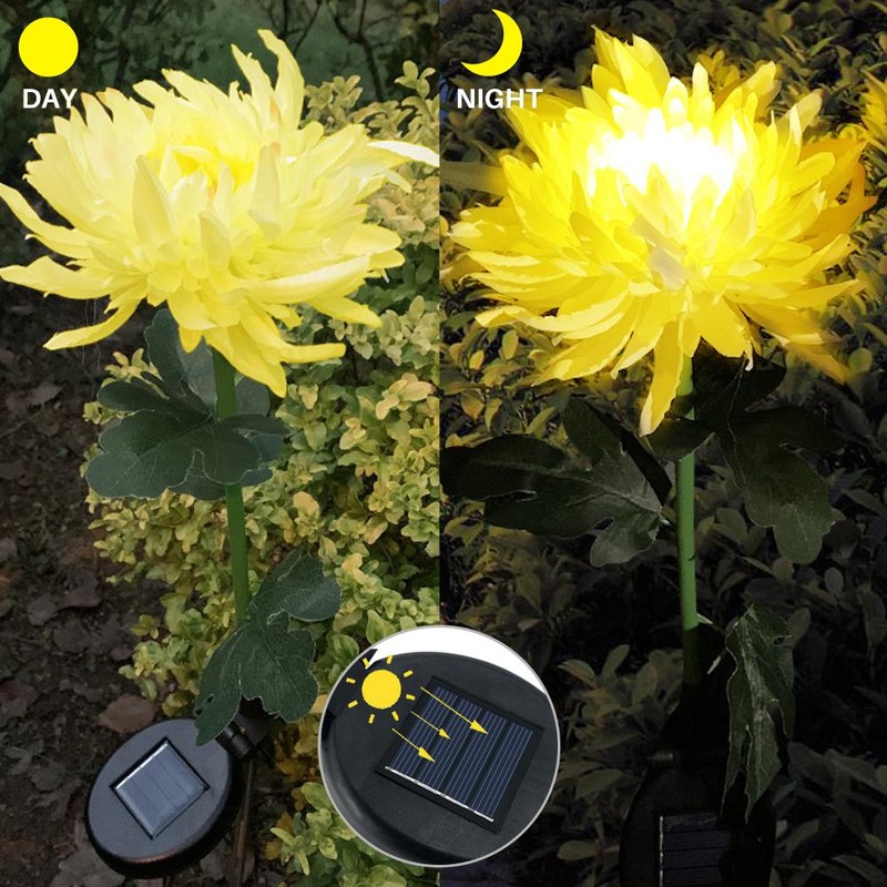 2 Pack Outdoor Solar Lights Outdoor Waterproof Chrysanthemum Flowers Stake