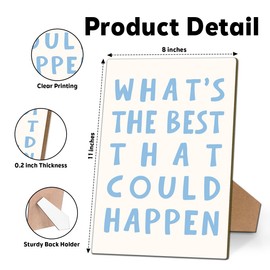 Positive Affirmations Sign Inspirational Bar Sign, Home Bedroom Office Desk Decorations for Women Teamwork Artwork Table Decor, 8x11 Inch What's the Best That Could Happen Wooden Sign with Stand-11