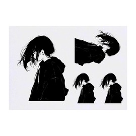 4 x 'Girl in Hoodie Side View' Temporary Tattoos - Water Resistant, Skin-Safe, Non-Toxic Transfers, Mixed Sizes (TO00073168)