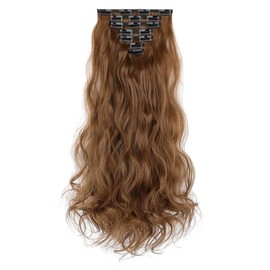 Cephermer Cephemer Clipin Hair Extensions 24inch 190g Body Wave 7PCS HairPieces for women Synthetic Fiber Metal Clips Easy to Wear for Daily, Party, Black Friday 2024 Christmas - Color: Light Chestnut Brown