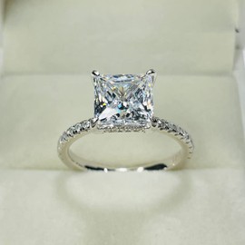 Bo.Dream Princess Cut Cubic Zirconia Engagement Rings for Women Promise Platinum Plated Sterling Silver Size 7.5