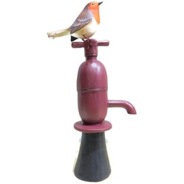 Brave Wings Hand Carved Wooden Bird ~ Chubby Robin Red Breast Bird on Tap 33.5cm High ~ Ornament Sculpture Figurine Statue Unique Table Decoration Home Decor ~ 4912