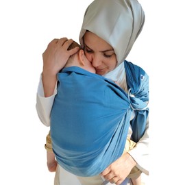 Shabany® - Ring sling carrier - 100% organic cotton - baby belly carrier for newborns toddlers up to 15 kg - includes baby wrap carrier instructions - blue (brave)