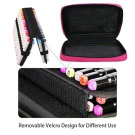 BOMKEE 60 Slots Marker Organiser Case, Large Marker Case for 60 Markers Large Capacity Marker Storage Bag Pen Case Pencil Bag with Carry Handle, Rose-red, Suitcase organiser