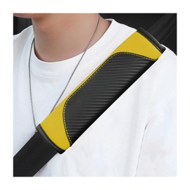 povtii 2 PCS Car Seat Belt Cover, Carbon Fiber Leather Auto Seat Belt Pads Cover, Safety Seatbelt Shoulder Strap Covers Protect Your Neck and Shoulder, Universal Car Accessories (Black+Yellow)