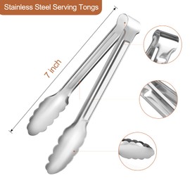 ooylvtx 6 Pack Serving Tongs Kitchen Tongs, Buffet Tongs, Stainless Steel Food Tong Serving Tong, Small Tongs (6, Silver, 7inch)