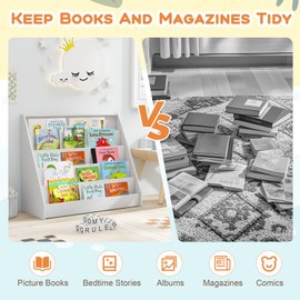 Costzon 5-Tier Kids Bookshelf, Wooden Children Bookcase, Toddler Book Rack, Magazine Storage & Display Shelf, Book Shelf for Kids Room, Living Room, Nursery, Classroom (White)