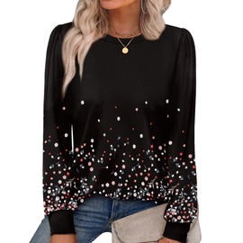 Alaroo Black Shirts Casual Flower Tops Womens Fall Fashion 2025 Basic Crewneck Sweatshirts Boho Clothes Trendy Print 9 M