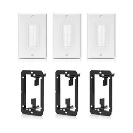 ANONION 3 Pack Single Brush Wall Plate with Low Voltage Mounting Bracket,Cable Pass Through Insert Speaker HDMI Network Phone Home Theater Systems Pass Through Insert (White) 3 PACK 1 Gang