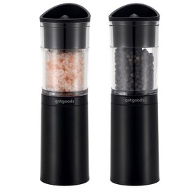 GATGOODS Electric Salt and Pepper Grinder Set, 2 Pack - Detachable & Dishwasher-Safe Container, Stainless Steel Grinding Shaft, LED Light - Battery Powered Automatic Mills, Salt & Pepper Shakers