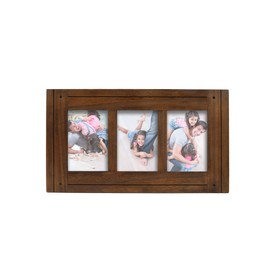 Prinz Homestead Dark Walnut 3-Opening Collage Picture Frame 4x6 Photos - Distressed Wood Two-Way Easel Wall Tabletop Display