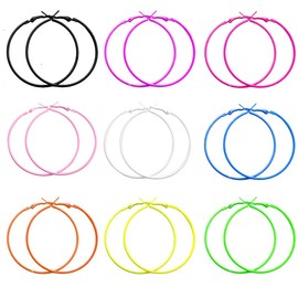 9 Pairs 80S Neon Hoop Earrings for Women Candy Color Nightclub Earring Retro Colorful Lightweight Matte Metal Hoop Earrings for 80's Costume Outfit Glow Dancing Party Accessory (Neon hoop set)
