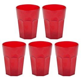 ENGELLAND - 5 x Plastic Cups Drinking Cups Red Cocktail Cups 250ml with Measuring Line Stackable Reusable Plastic Frost Effect Reusable Party Cups Drinking Glass
