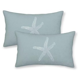 AEIOAE Coastal Pillow Covers 12 X 20 Inch Set of 2, Seafoam Blue Starfish Throw Pillow Covers Beach Pillowcase Linen Nautical Decor for Indoor Outdoor Home Sofa Bedroom Living Room