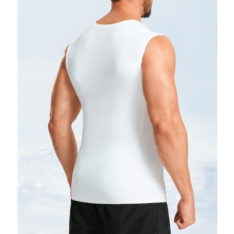 TAILONG White Compression Shirt Men - Athletic Base Layer Sleeveless